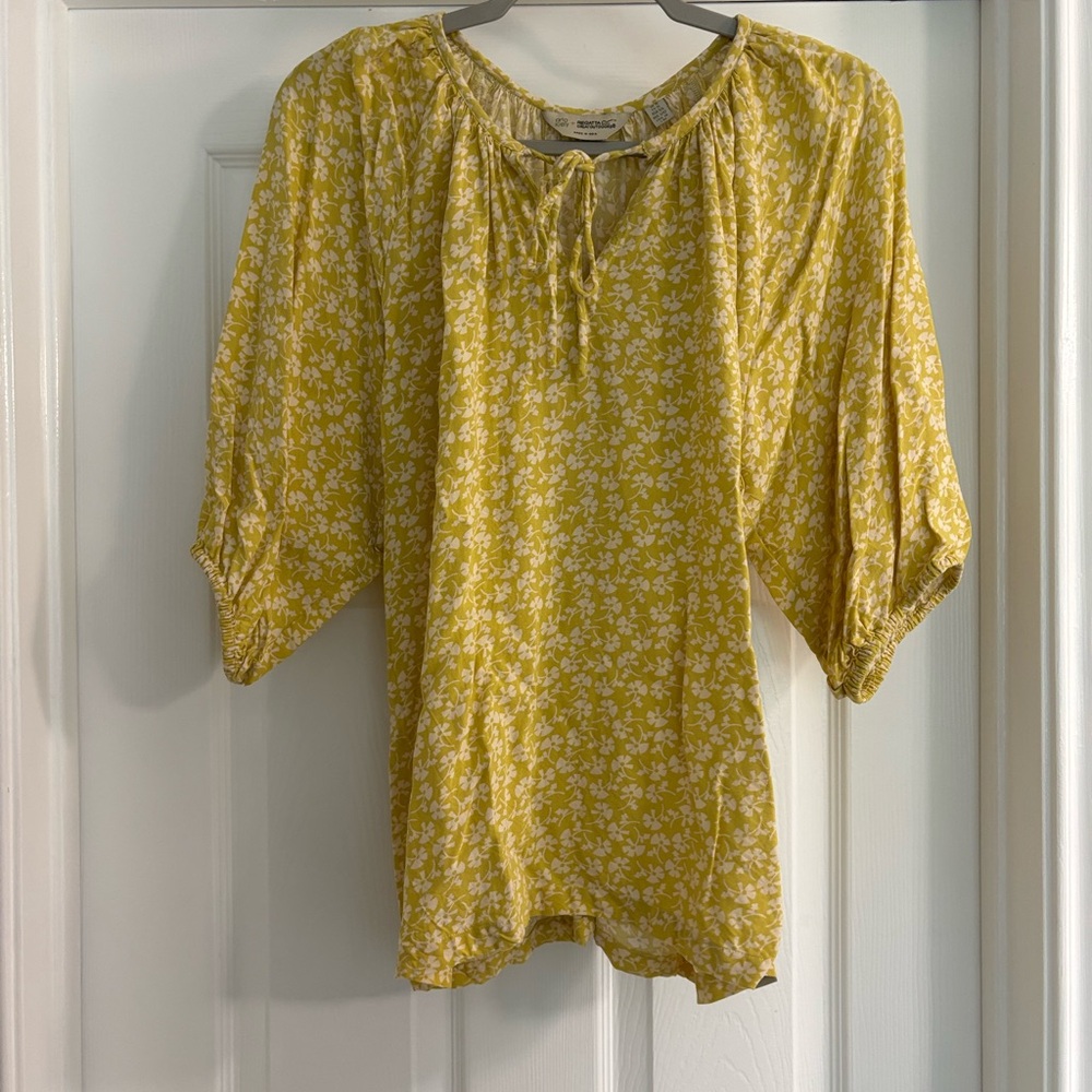 Orla Kiely Regatta Yellow floral 3/4 Sleeve Tie Front Blouse